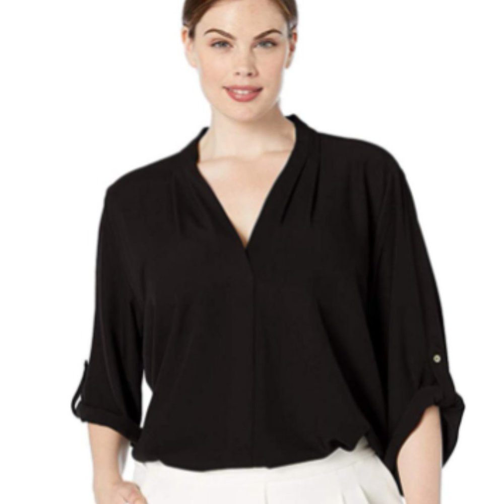 Calvin Klein Roll Up Sleeve V-neck Blouse